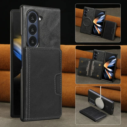 MagSafe Wireless Charging Leather Purse Phone Case For Samsung Galaxy Z Fold 7 6 5 4 3 Fold7 Fold6 Fold5 Flip Wallet Card Cover