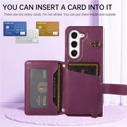 Crossbody Lanyard Leather Wallet Card Phone Case for Samsung Galaxy Z Fold 7 6 5 4 3 Fold6 Fold5 Fold4 Fold3 Wrist Rope Cover