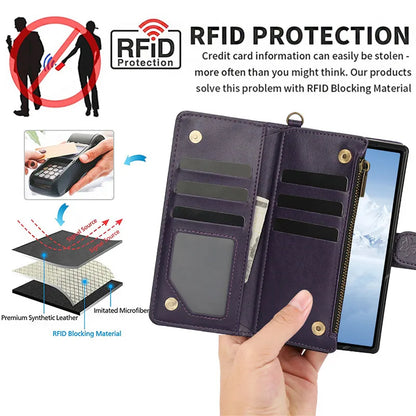 Lanyard Leather Zipper Wallet Multi Card Phone Case for Samsung Galaxy Z Fold 7 6 5 4 3 Fold6 Fold5 Fold4 Fold3 Flip Stand Cover