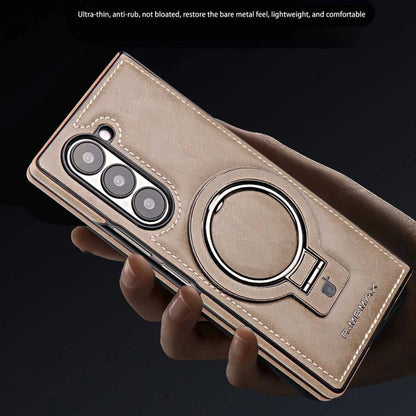 Electroplated Leather  Phone Case for Samsung Galaxy Z Fold 7 ZFold 6 5 4 3 Bracket Magnetic Wireless Charging Protective Cover