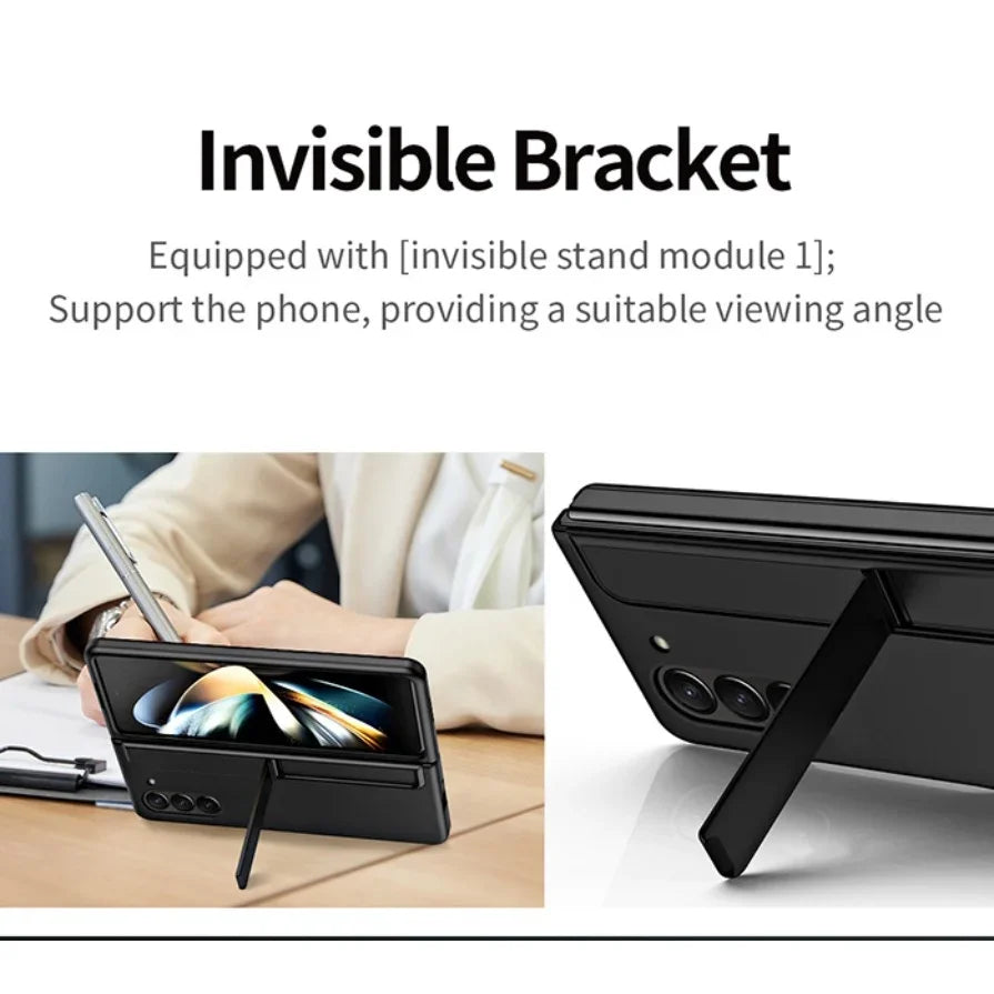 Invisible Bracket Stand Shockproof Phone Case For Samsung Galaxy Z Fold 7 ZFold 6 5 4 3 Protective Full Cover+Pen Slot Holder
