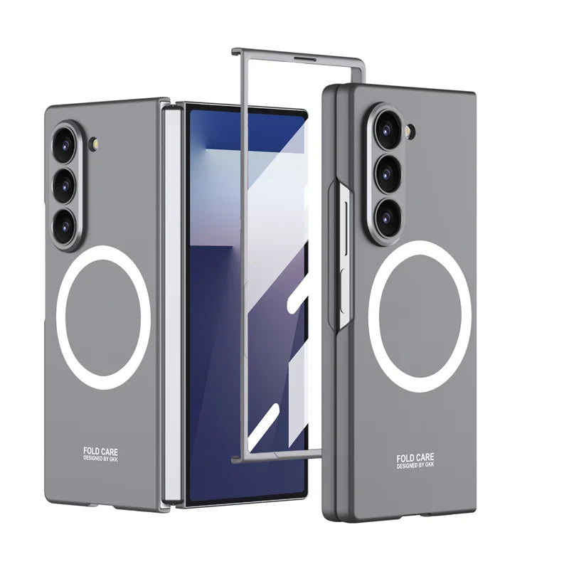 Matte Skin Feeling Magnetic Case For Samsung Galaxy Z Fold 7 3 4 5 6 Rotating bracket Magsafe Wireless Charger Slim PC Cover