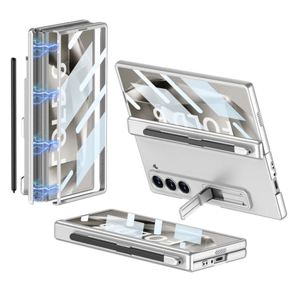 Hinge Protection Magnetic Pen Slot Cover For Samsung Galaxy Z Fold 6 5 4 3 5G Case Luxury Stand Hard PC Cover for Fold5 Fold6