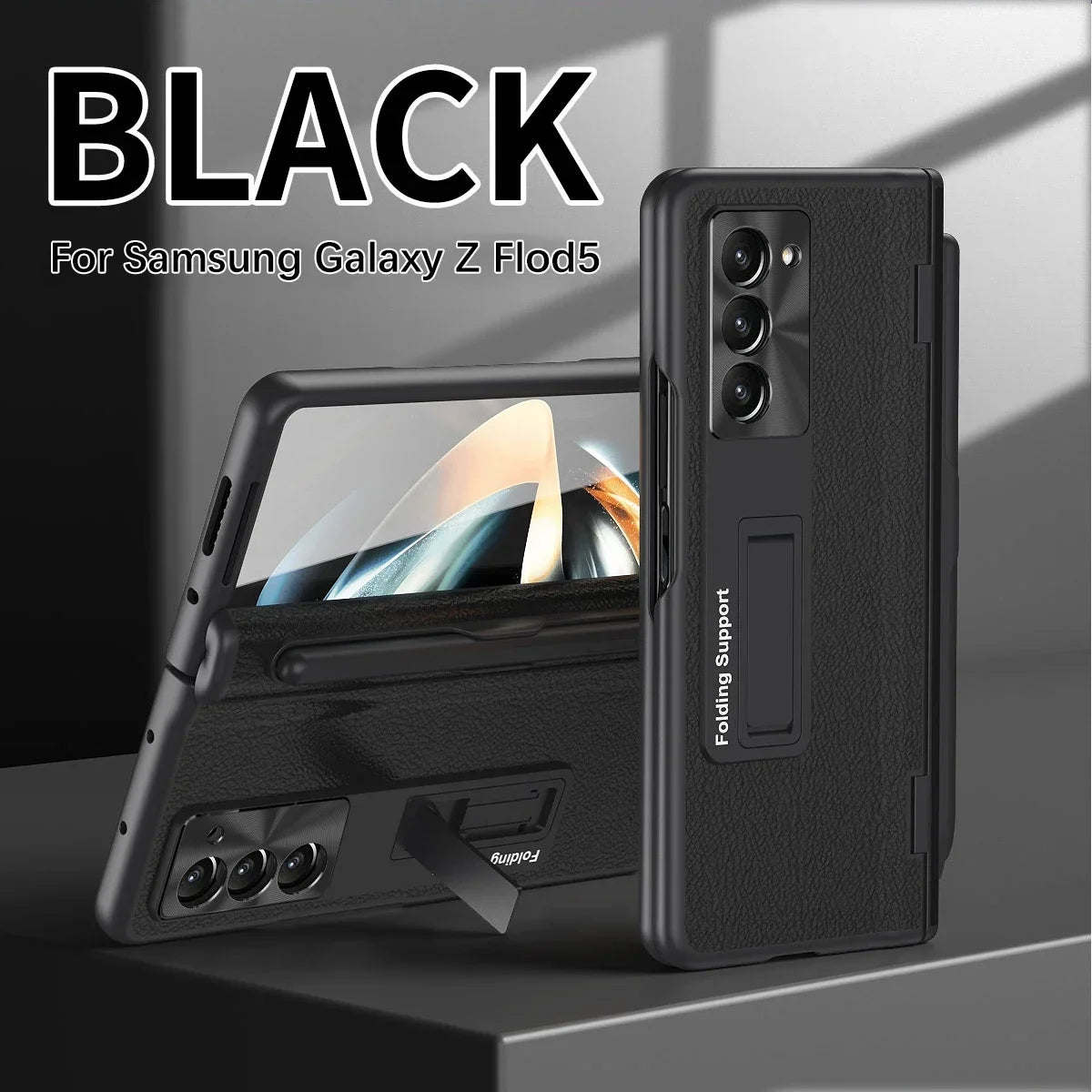 With Touch Pen Case For Samsung Galaxy Z Fold 5 Leather Hinge Fold 6 4 3 Screen Protector Tempered Film Folding Kickstand Cover