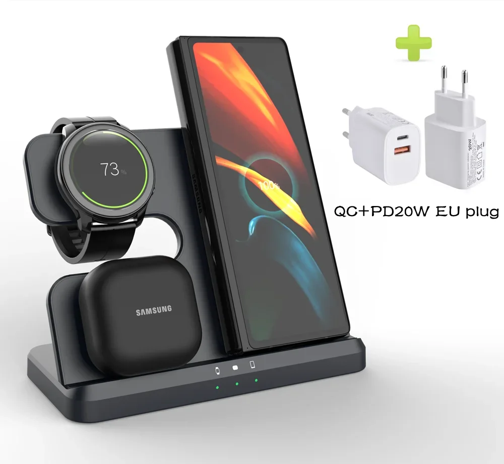 Galaxy Watch and Buds/Phones 3 in 1 Charger Wireless Charging Station for Samsung Watch 7 6 5 Pro/4 Active S25 Ultra S24 Flip 6