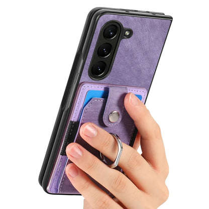 Z Fold 7 Retro Pu Leather Phone Case for Samsung Galaxy Z Fold 6 5 4 3 Magnetic Hardware Ring&buckle Card Slot Bag Bracket Cover