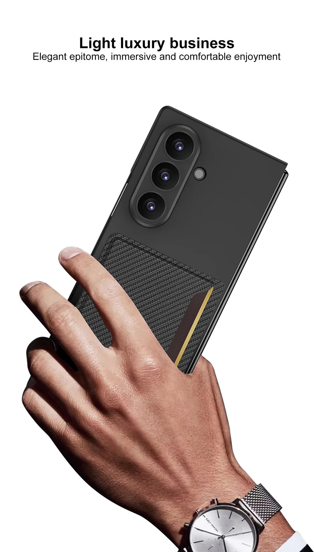 Fold7 Lichee Pattern Pu Leather Phone Case for Samsung Galaxy Z Fold 7 6 5 Card Slot Camera Protection Slim Anti Fall Hard Cover