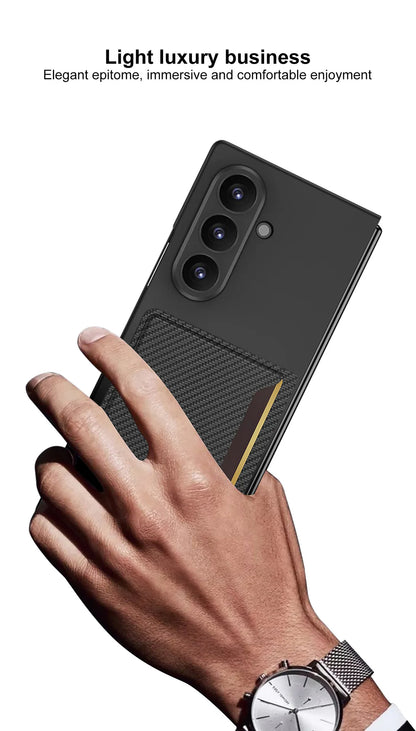 Fold7 Lichee Pattern Pu Leather Phone Case for Samsung Galaxy Z Fold 7 6 5 Card Slot Camera Protection Slim Anti Fall Hard Cover