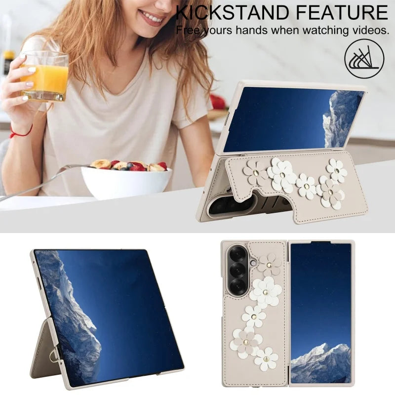 Long Lanyard Leather Wallet Card Slot Phone Case for Samsung Galaxy Z Fold 7 6 5 4 Wrist Strap Flip Purse Holder Cover Back Bag