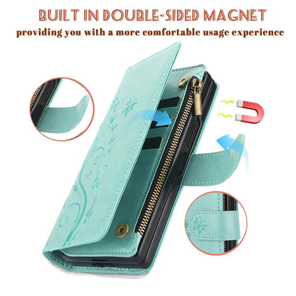 Lanyard Leather Zipper Wallet Multi Card Phone Case for Samsung Galaxy Z Fold 7 6 5 4 3 Fold6 Fold5 Fold4 Fold3 Flip Stand Cover