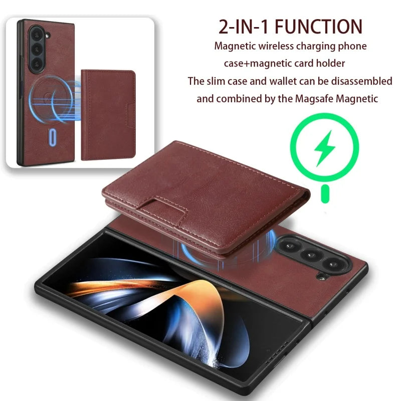 MagSafe Wireless Charging Leather Purse Phone Case For Samsung Galaxy Z Fold 7 6 5 4 3 Fold7 Fold6 Fold5 Flip Wallet Card Cover