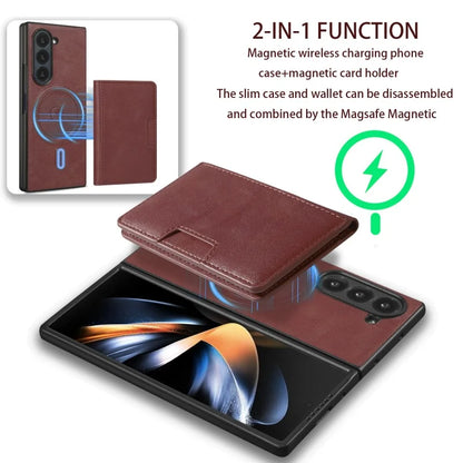MagSafe Wireless Charging Leather Purse Phone Case For Samsung Galaxy Z Fold 7 6 5 4 3 Fold7 Fold6 Fold5 Flip Wallet Card Cover