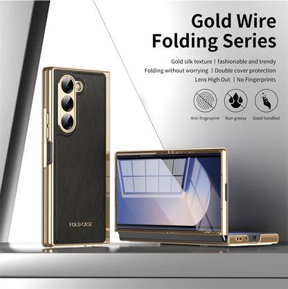 For Samsung Galaxy Z Fold 6 4 5 3 5G Case Ultra-Thin Leather Pattern All Inclusive Folding Screen Glass Film for Galaxy Z Fold6
