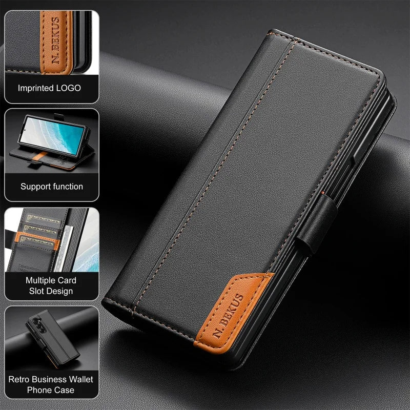 Luxury Magnetic Anti-theft Brush Leather Wallet Card Slot Phone Case for Samsung Galaxy Z Fold 7 6 5 4 3 Purse Holder Cover Etui