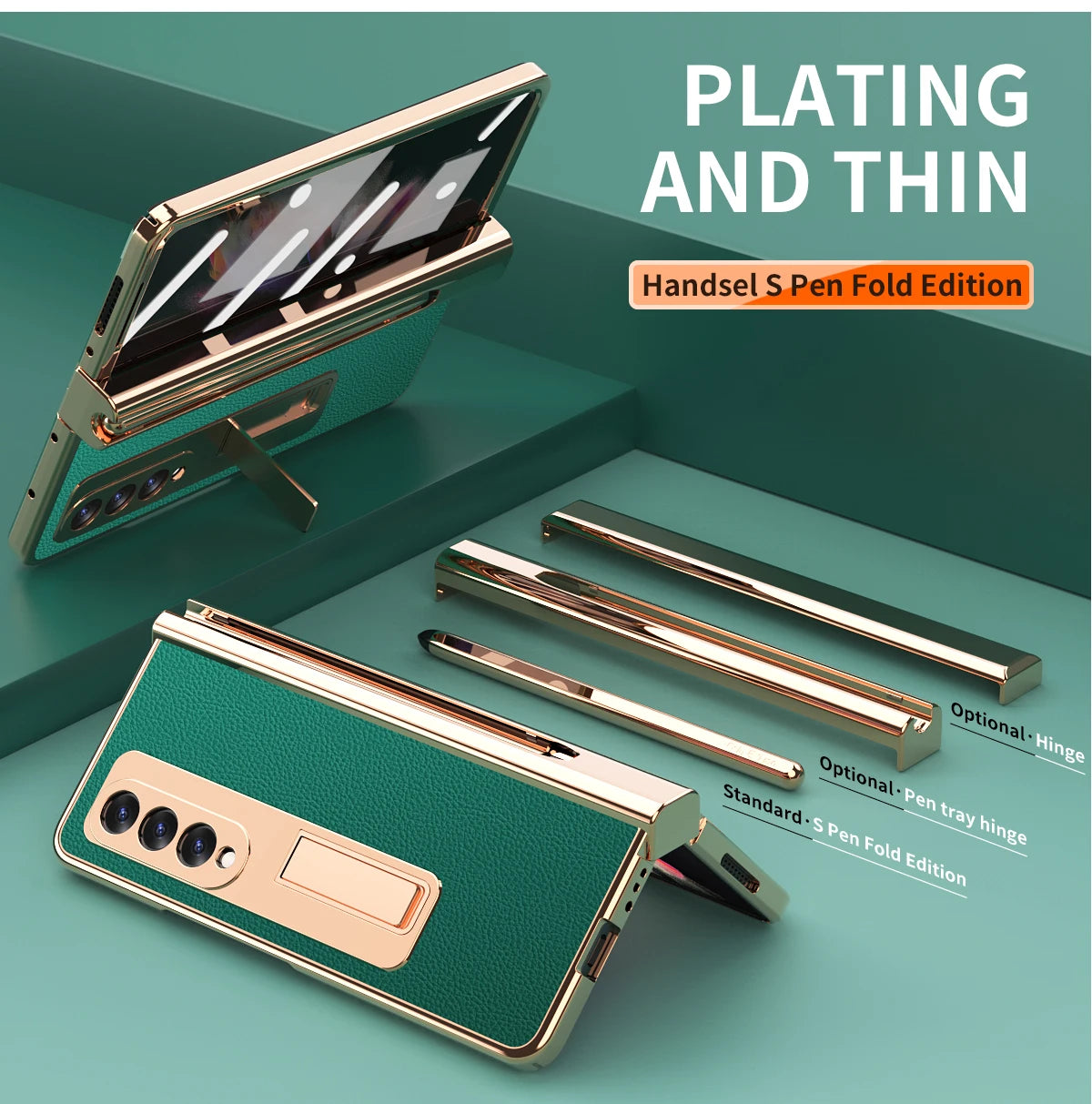 Coque With S Pen Plating Leather Case For Samsung Galaxy Z Fold 7 6 5 4 360 Full Protection Tempered Glass Kickstand Phone Cover