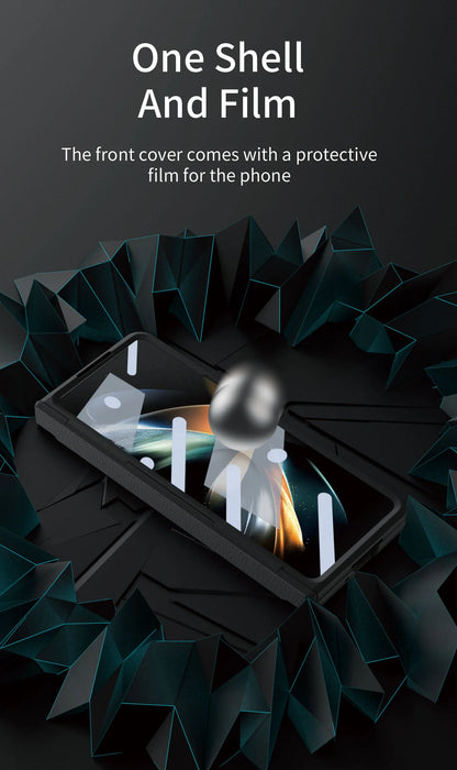 For Samsung Galaxy Z Fold 7 6 5 4 5G With Screen Protect Glass Film Luxury Leather One-Piece Plating Stand Hinge Shockproof Case