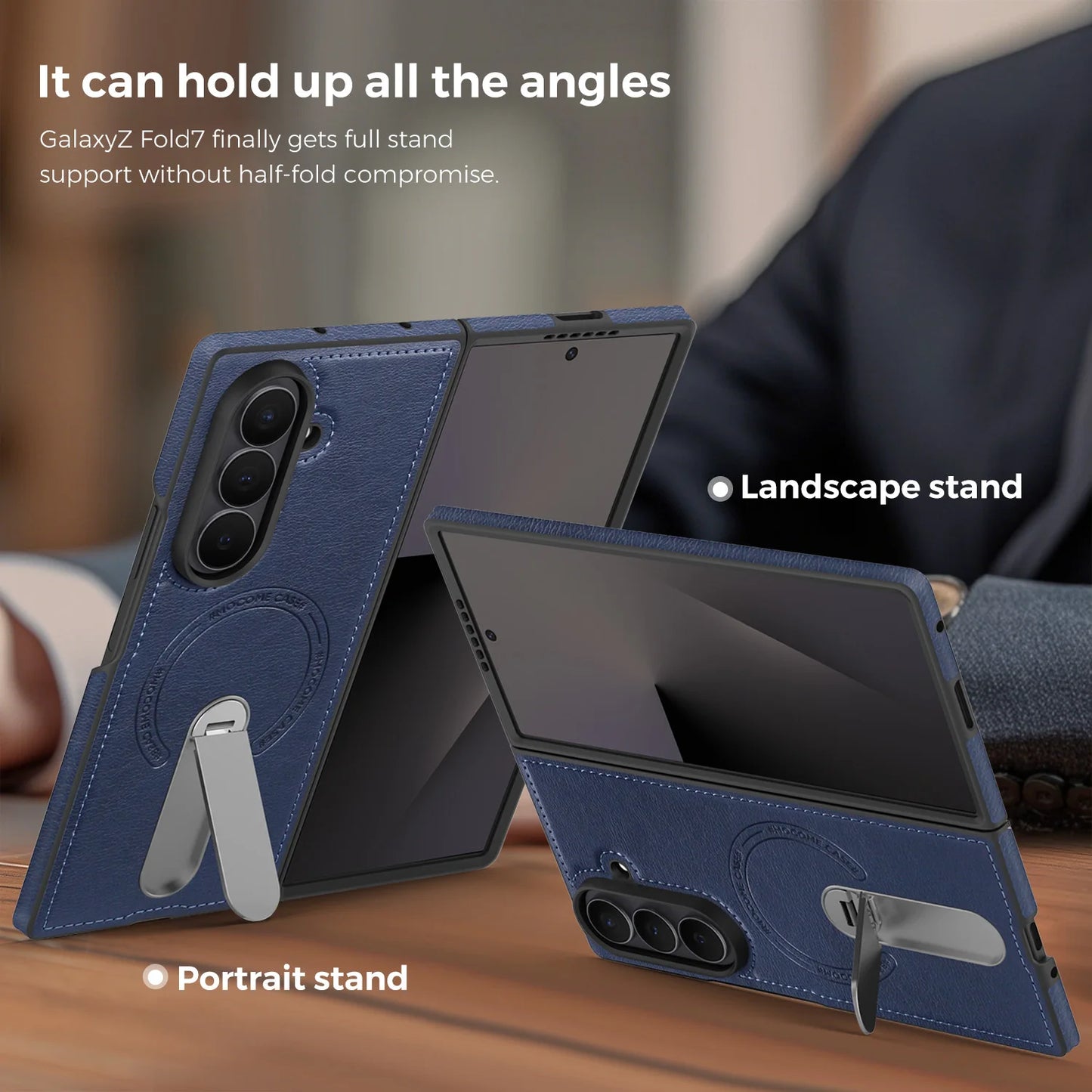 Fold 7 Strong Magnetic Phone Case for Samsung Galaxy Z Fold 7 6 5 4 3 Wireless Charging Metal Rotating Bracket Pu Leather Cover