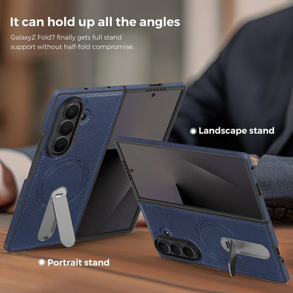 Fold 7 Strong Magnetic Phone Case for Samsung Galaxy Z Fold 7 6 5 4 3 Wireless Charging Metal Rotating Bracket Pu Leather Cover
