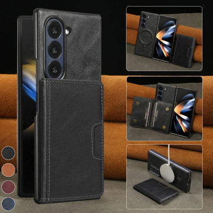 MagSafe Wireless Charging Leather Purse Phone Case For Samsung Galaxy Z Fold 7 6 5 4 3 Fold7 Fold6 Fold5 Flip Wallet Card Cover