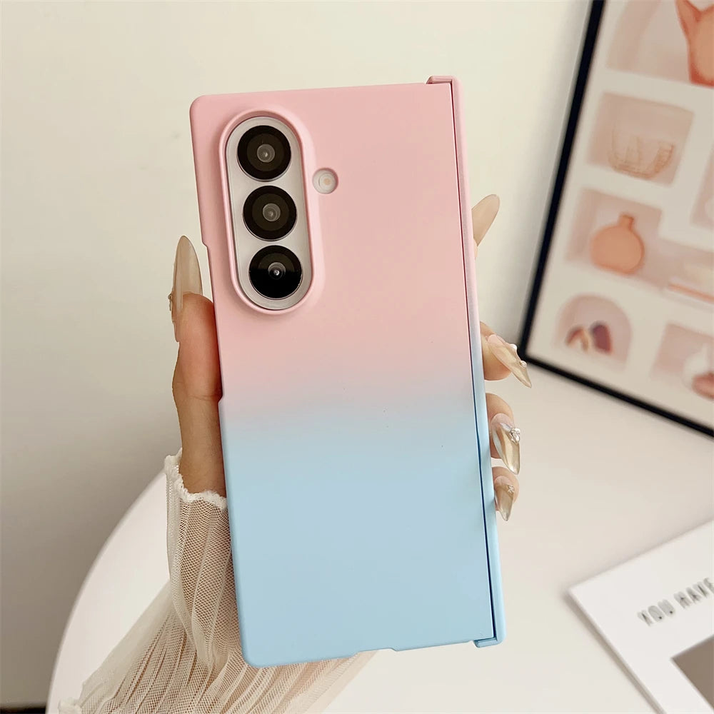 For Samsung Z Fold 7 6 Silicone Gradient Dual Color Case For Galaxy Z Fold 5 3 4 Fold6 Filp7 Hinge Protector Shockproof Cover