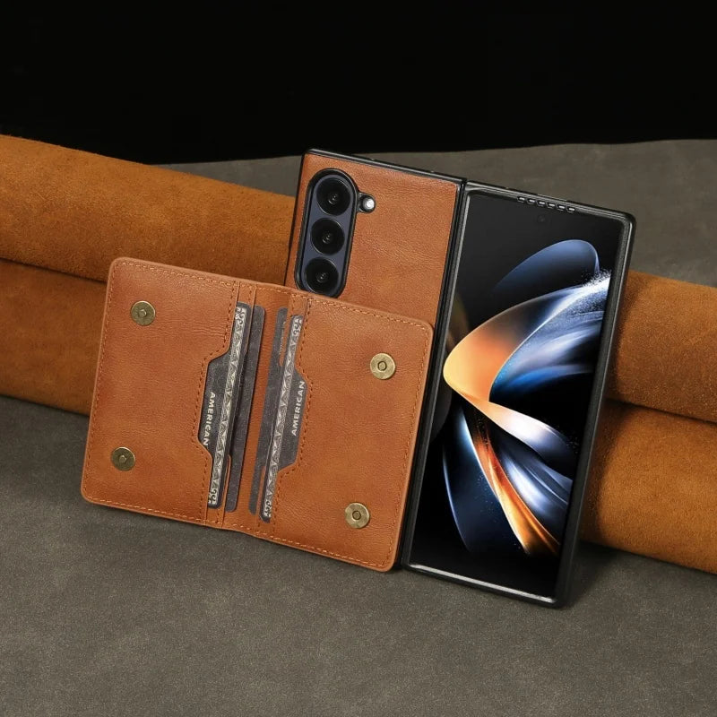 MagSafe Wireless Charging Leather Purse Phone Case For Samsung Galaxy Z Fold 7 6 5 4 3 Fold7 Fold6 Fold5 Flip Wallet Card Cover