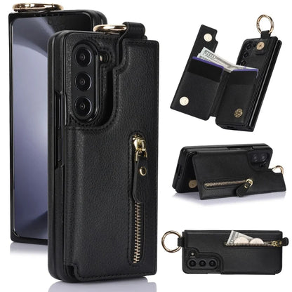 Ring Leather Zipper Wallet Card Slot Phone Case for Samsung Galaxy Z Fold 7 6 5 4 3 Shock Proof Flip Purse Holder Cover Hoesje