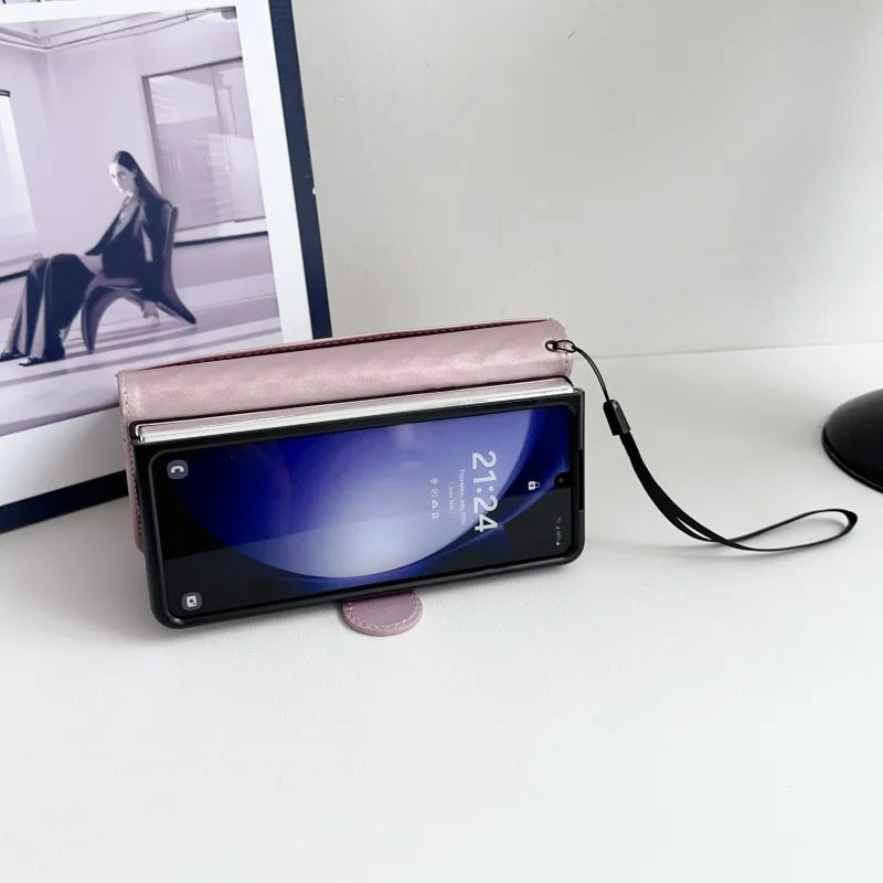 Luxury Leather Flip Purse Holder Phone Case For Samsung Galaxy Z Fold 7 6 5 4 3 Fold7 Fold6 Fold5 Wallet Card Cover Back Bag
