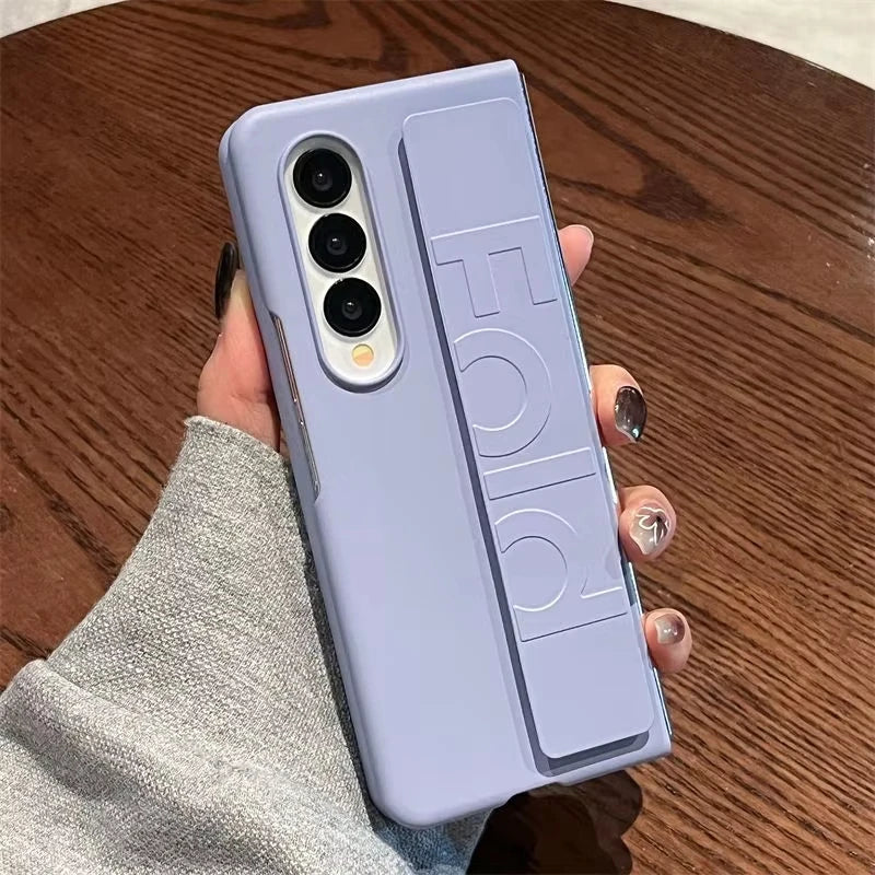 Luxury Wrist Strap Holder Phone Case For Samsung Z Fold 7 Cases Ultra Thin Matte PC Silicone Cover For Samsung Z Fold 6 5 4 3