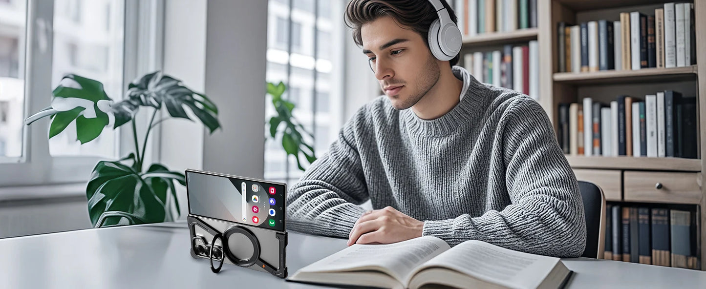 Oatsbasf Magnetic Phone Case for Samsung Galaxy Z Fold 6 5 Metal Slim Phone Protective Cover Shell with 360° Rotatable Stand