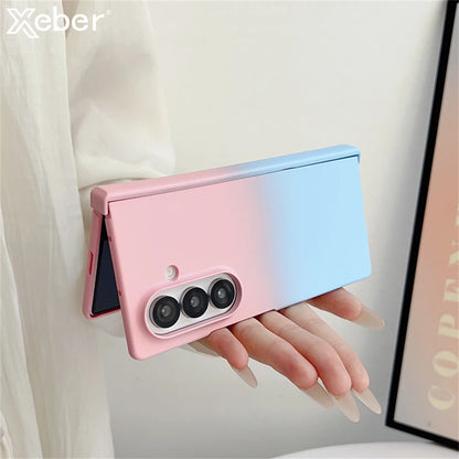 For Samsung Z Fold 7 6 Silicone Gradient Dual Color Case For Galaxy Z Fold 5 3 4 Fold6 Filp7 Hinge Protector Shockproof Cover