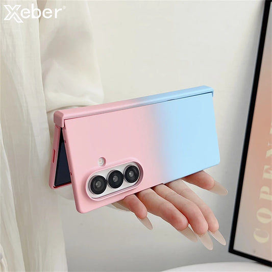 For Samsung Z Fold 7 6 Silicone Gradient Dual Color Case For Galaxy Z Fold 5 3 4 Fold6 Filp7 Hinge Protector Shockproof Cover