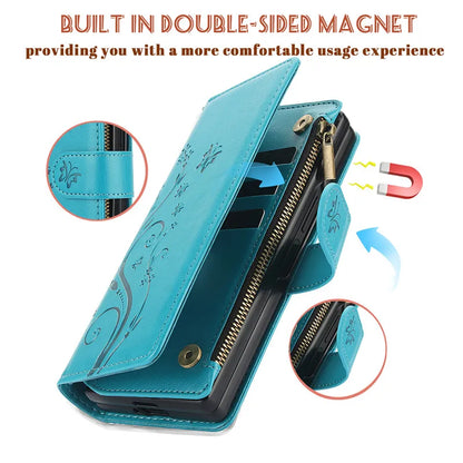 Lanyard Leather Zipper Wallet Multi Card Phone Case for Samsung Galaxy Z Fold 7 6 5 4 3 Fold6 Fold5 Fold4 Fold3 Flip Stand Cover