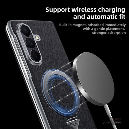 Genuine Cowhide Leather Phone Case for Samsung Galaxy Z Fold 7 Fold7 Wireless Charging Magnetic Attraction Bracket Flip Cover