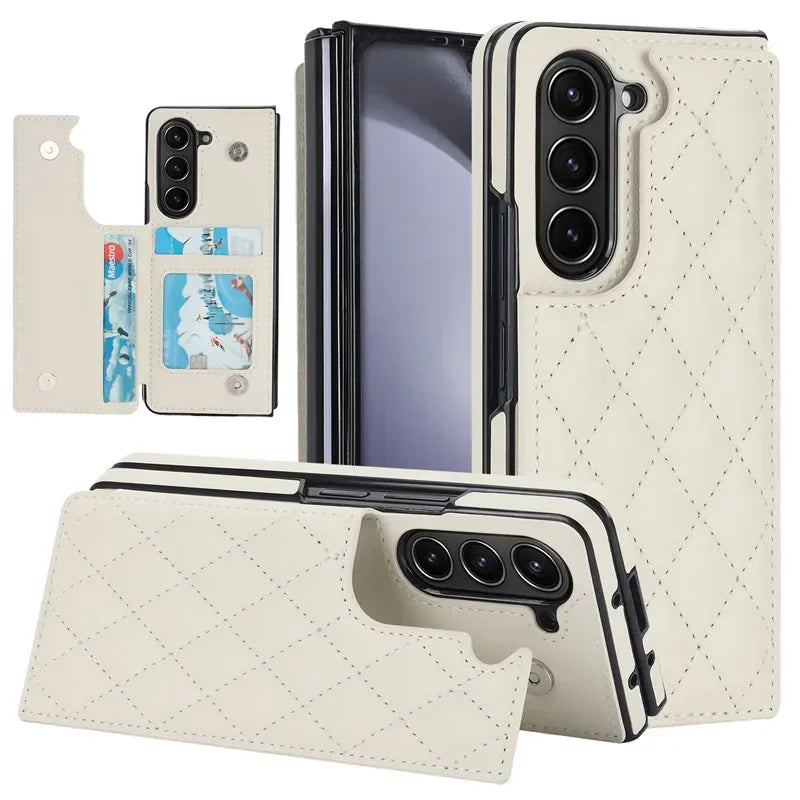 Leather Wallet Card Phone Case for Samsung Galaxy Z Fold 6 5 4 3 Fold6 Fold5 Fold4 Fold3 Shockproof Flip Stand Cover Hoesje Etui