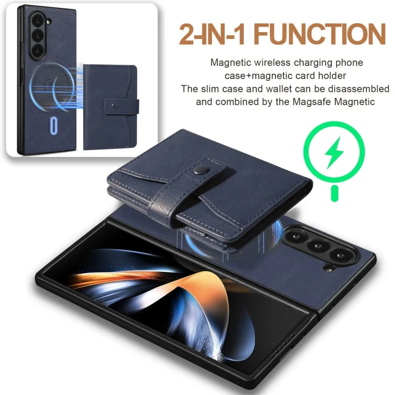 MagSafe Wireless Charging Wallet Card Phone Case For Samsung Galaxy Z Fold 7 6 5 4 3 Fold7 Fold6 Fold5 Flip Purse Holder Cover