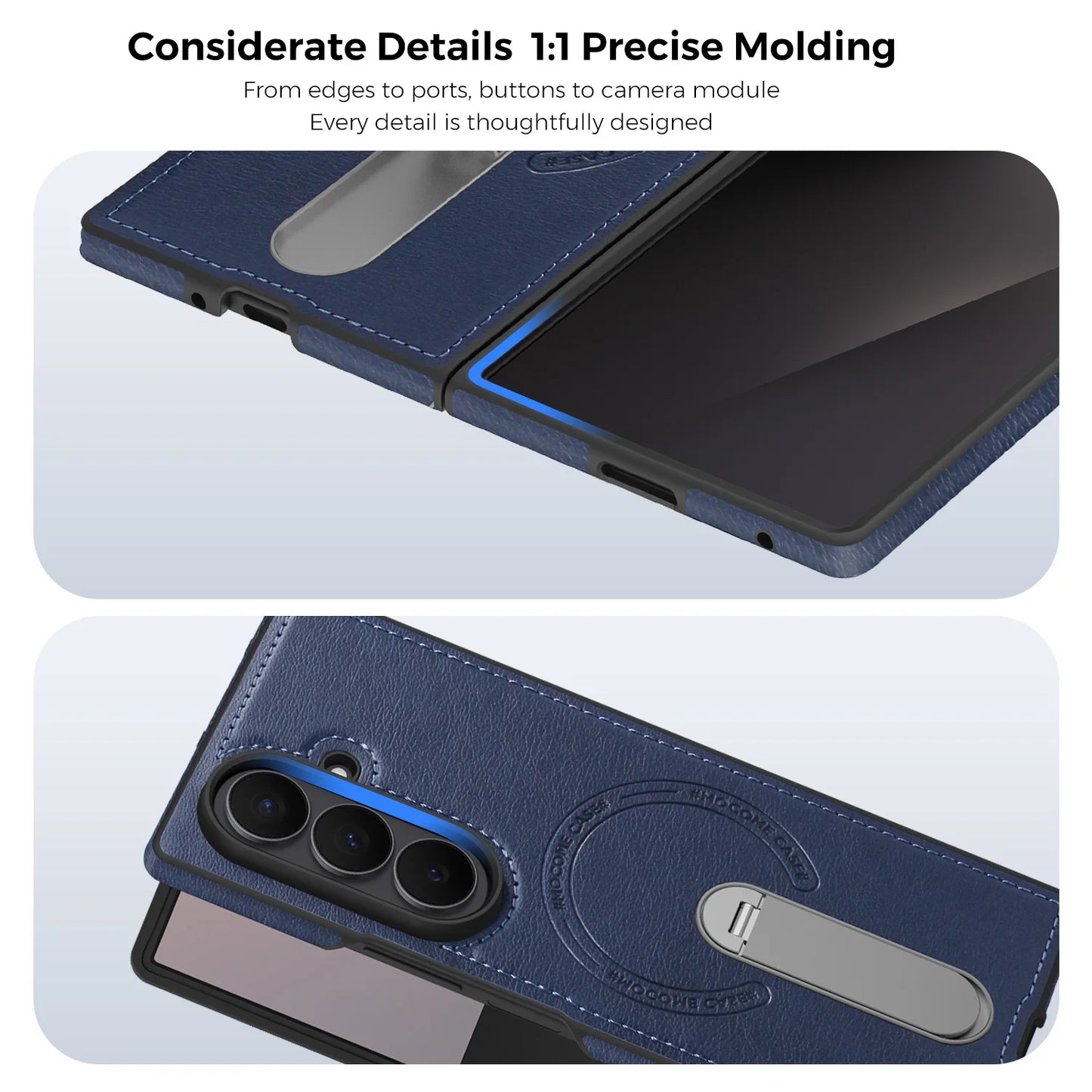 Fold 7 Strong Magnetic Phone Case for Samsung Galaxy Z Fold 7 6 5 4 3 Wireless Charging Metal Rotating Bracket Pu Leather Cover
