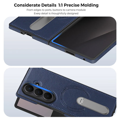 Fold 7 Strong Magnetic Phone Case for Samsung Galaxy Z Fold 7 6 5 4 3 Wireless Charging Metal Rotating Bracket Pu Leather Cover