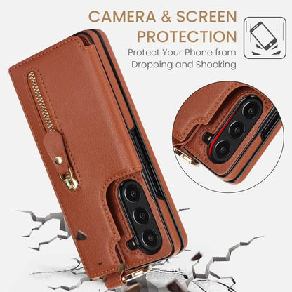 Ring Leather Zipper Wallet Card Slot Phone Case for Samsung Galaxy Z Fold 7 6 5 4 3 Shock Proof Flip Purse Holder Cover Hoesje