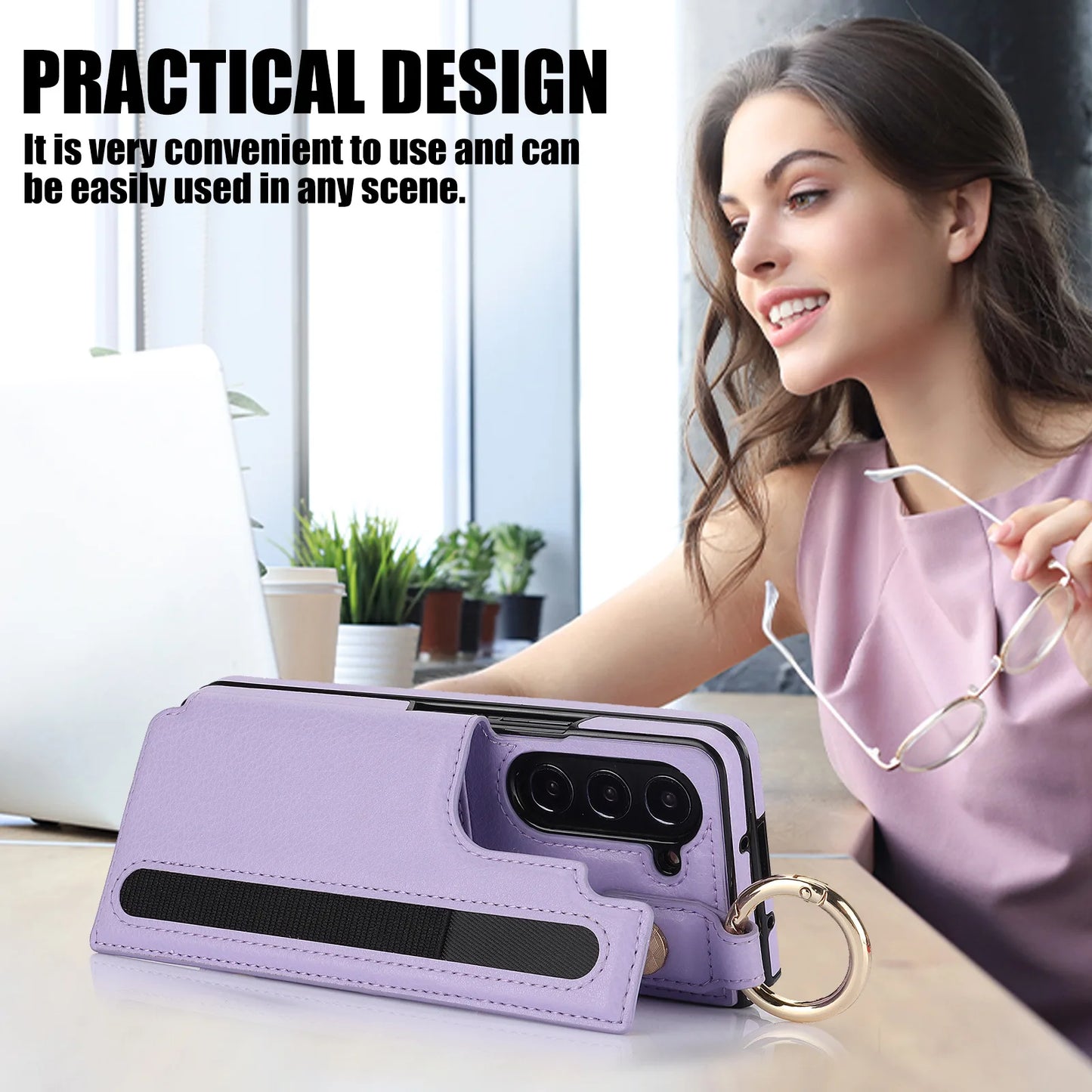 Fold7 Ring&Pen Slot Pu Leather Phone Case for Samsung Galaxy Z Fold 7 6 5 4 3 Metal Double Buckle Flip Card Holder Wallet Cover