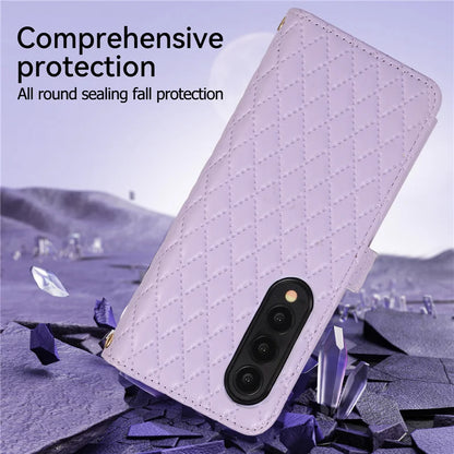 Luxury Lanyard Leather Flip Stand Phone Case for Samsung Galaxy Z Fold 7 6 5 4 3 Fold6 Fold5 Fold3 Fold4 Zip Wallet Card Cover