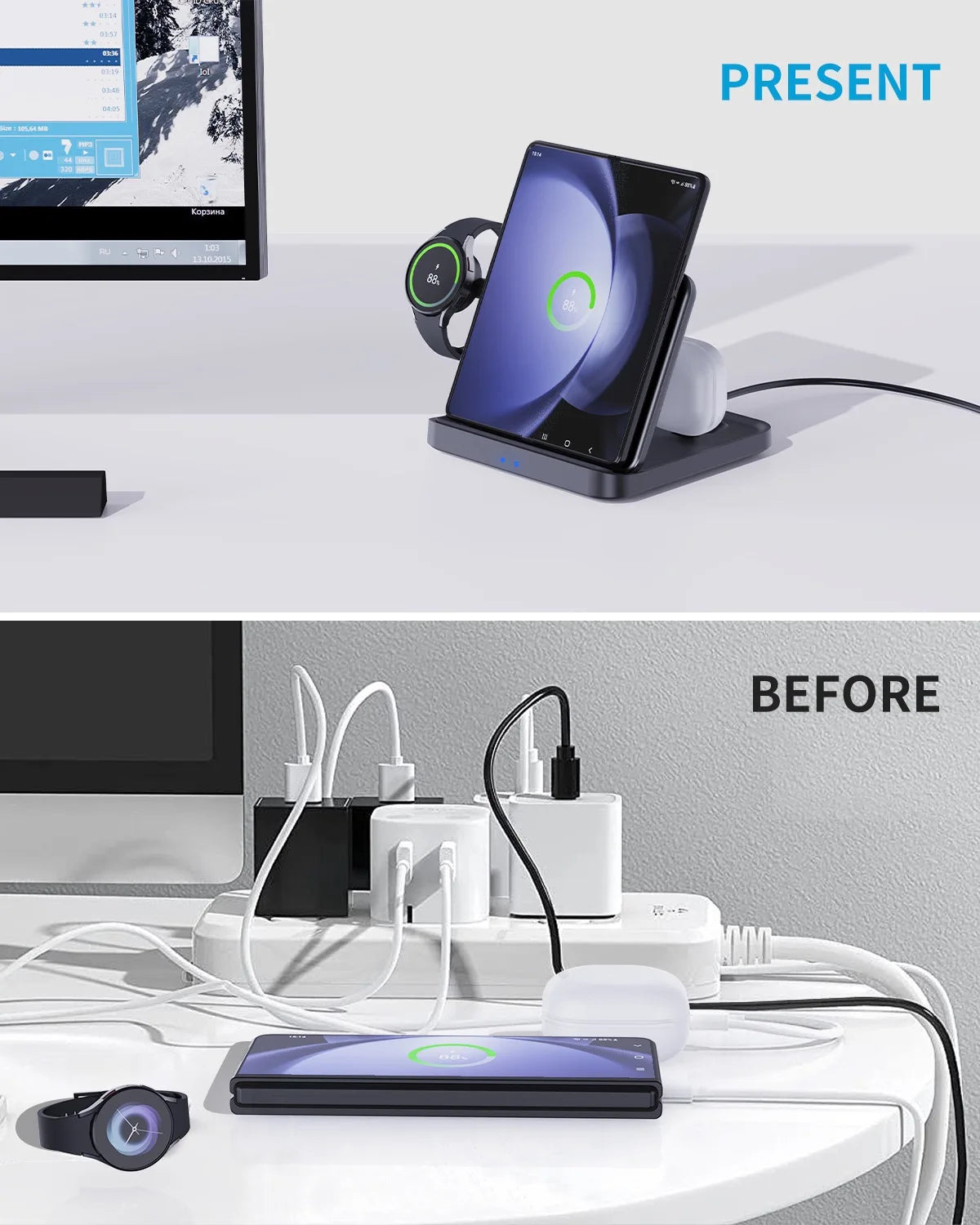 Foldable Wireless Charger 3 in 1  Stand  for Galaxy Watch Buds