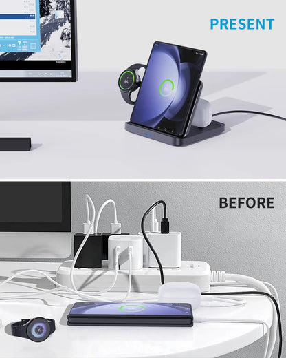 Foldable Wireless Charger 3 in 1  Stand  for Galaxy Watch Buds