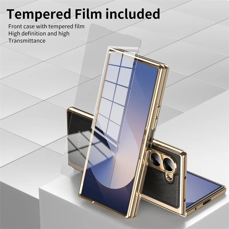 For Samsung Galaxy Z Fold 6 4 5 3 5G Case Ultra-Thin Leather Pattern All Inclusive Folding Screen Glass Film for Galaxy Z Fold6