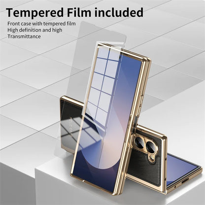 For Samsung Galaxy Z Fold 6 4 5 3 5G Case Ultra-Thin Leather Pattern All Inclusive Folding Screen Glass Film for Galaxy Z Fold6