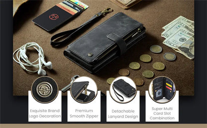Luxury Lanyard Leather Zipper Wallet Card Phone Case For Samsung Galaxy Z Fold 7 6 5 4 Fold6 Fold5 Fold4 Purse Flip Stand Cover