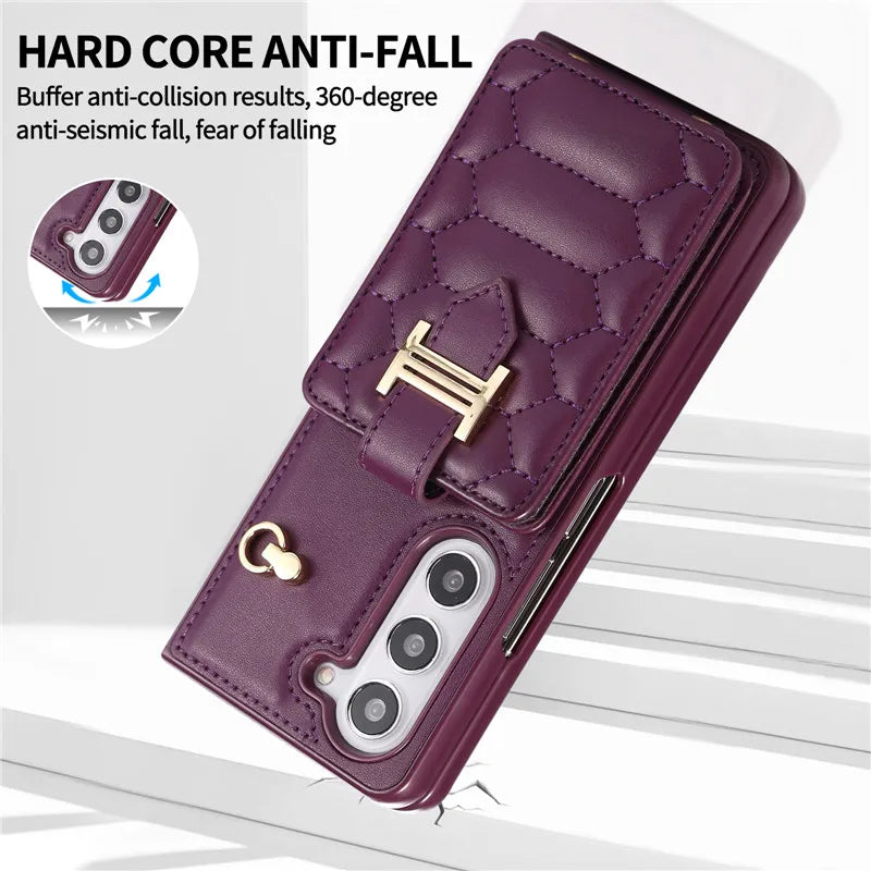 Crossbody Lanyard Leather Phone Case for Samsung Galaxy Z Fold 6 5 4 3 Fold6 Fold5 Fold4 Fold3 Wrist Rope Wallet Card Cover Etui