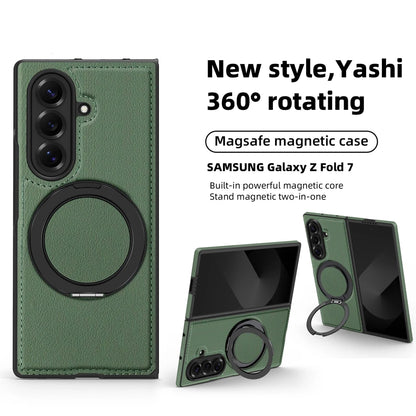 Ring Stand Magsafe Leather Case For Samsung Galaxy Z Fold 7 6 5 4 3 Z Fold7 Phone Case Magnetic Phone Cover Wireless Charging