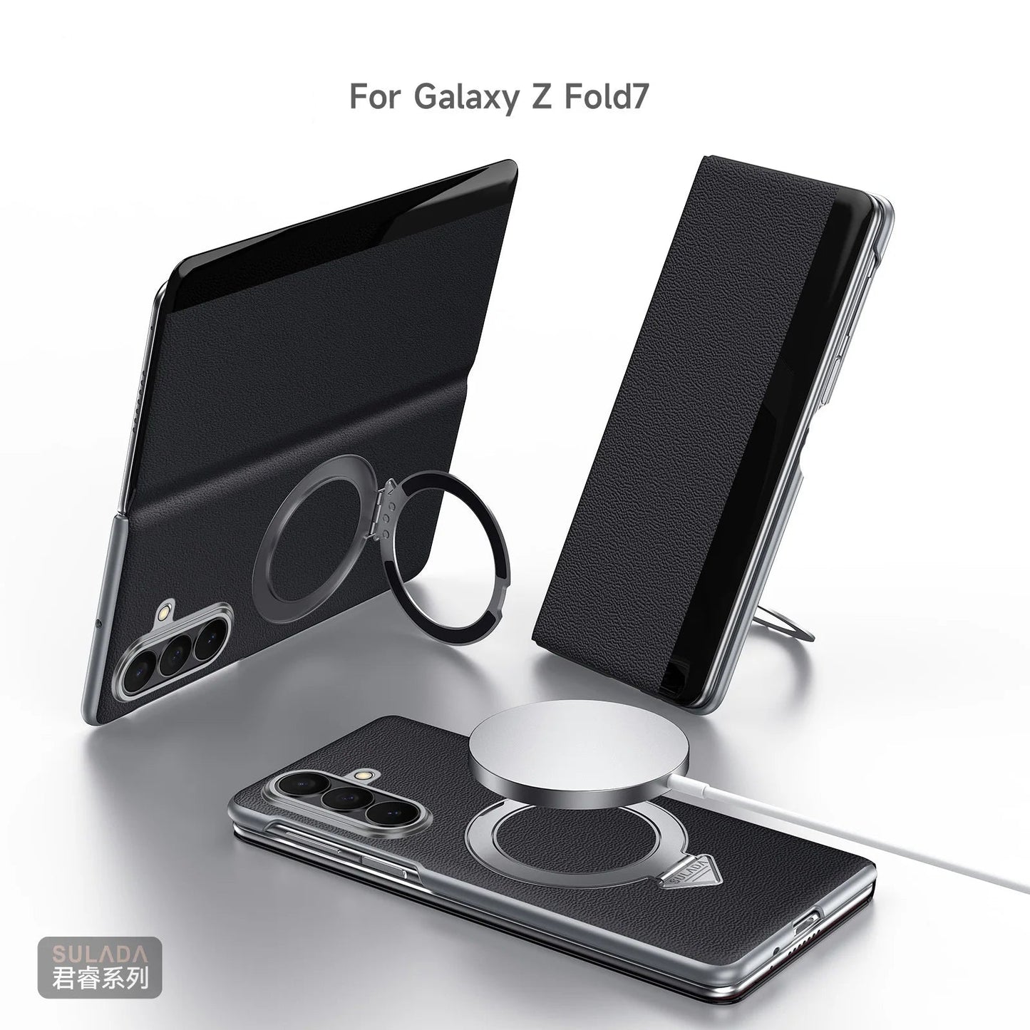 Genuine Cowhide Leather Phone Case for Samsung Galaxy Z Fold 7 Fold7 Wireless Charging Magnetic Attraction Bracket Flip Cover