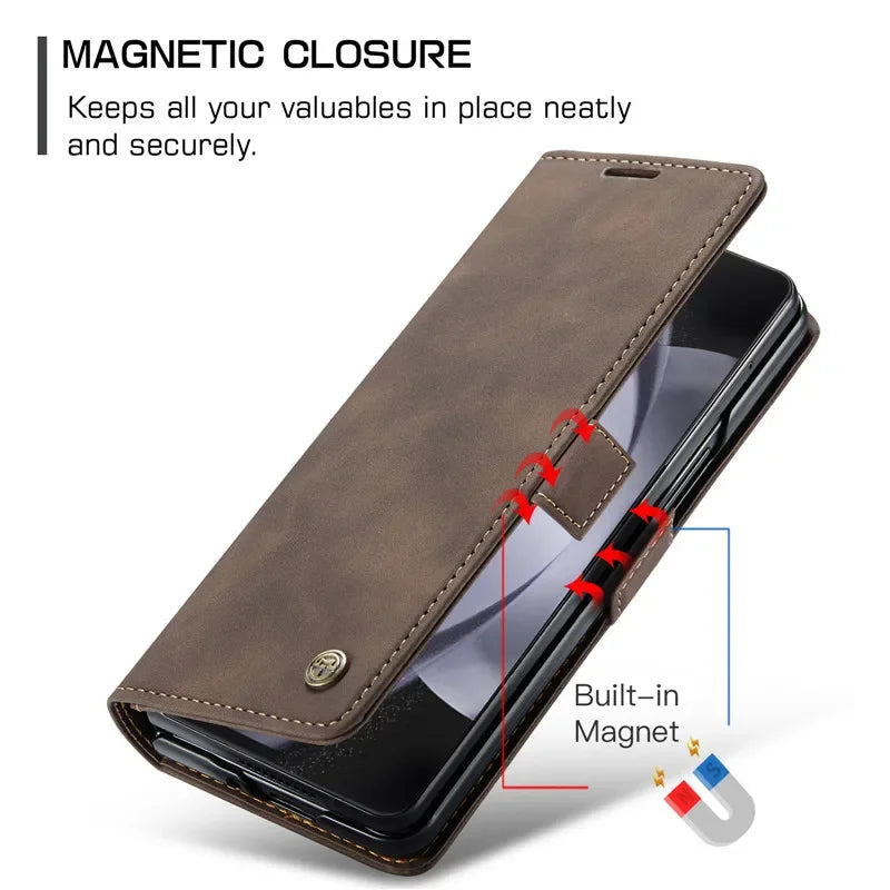 CaseMe Retor Leather Wallet Card Slot Phone Case for Samsung Galaxy Z Fold 7 6 5 4 Fold5 Fold6 Shockproof Flip Stand Cover Coque