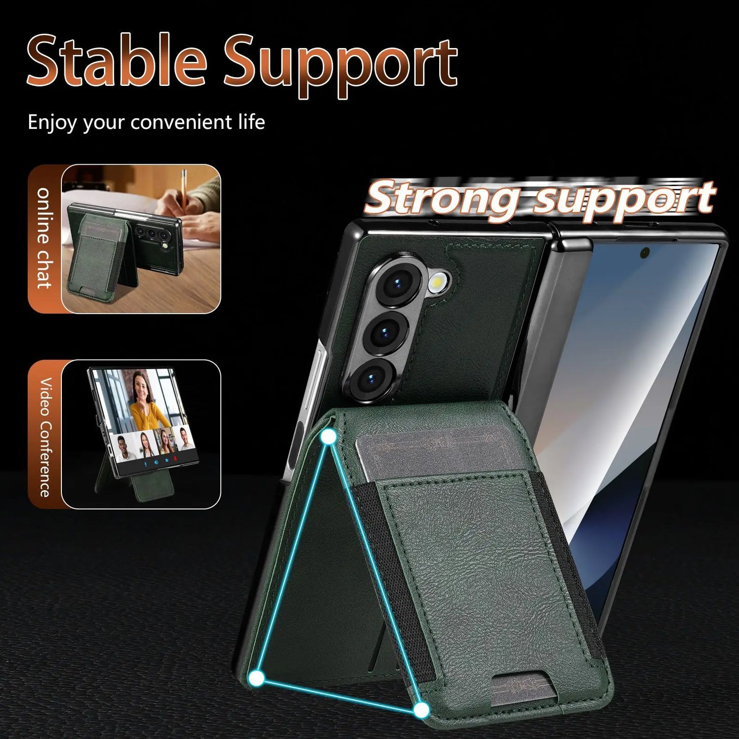 Stable Support Leather Magnetic Wallet Case for Samsung Galaxy Z Fold 7 ZFold 6 5 4 3 Tempered Glass with Hinge Protection Cover